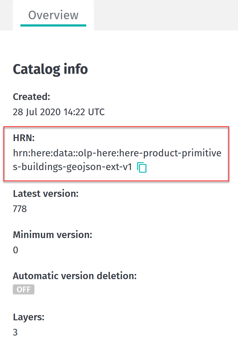 Example catalog HRN
