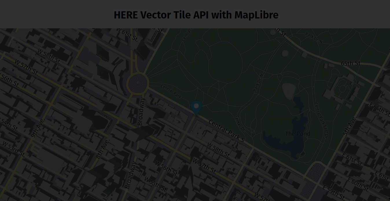 HERE ベクターデータで MapLibre を使用してレンダリングされたマップ